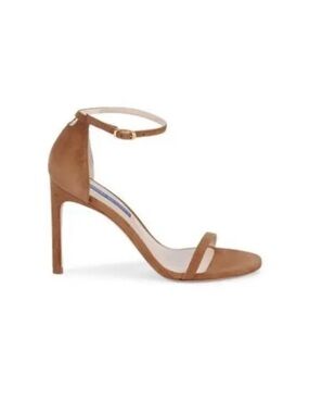 Stuart Weitzman Tan Taupe brown Suede Ankle Strap heel Sandal nudist nudistsong